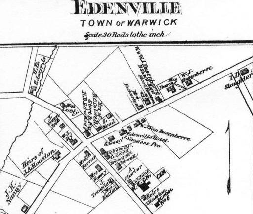 On the streets where history lived This 1875 map of the hamlet of Edenville is part of the Warwick Historical Society's collection.