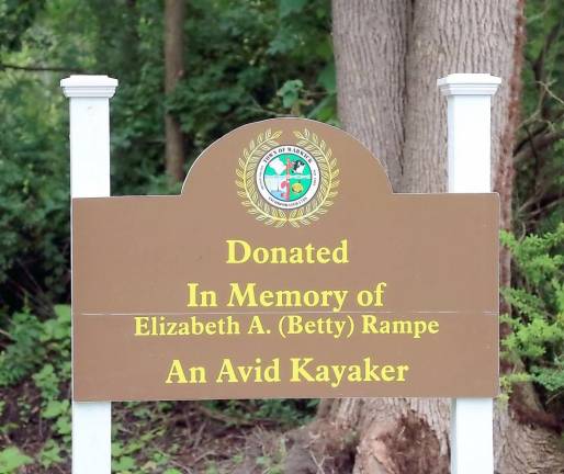 The new kayak launch area was dedicated in memory of Elizabeth “Betty” Rampe, an avid kayaker and the late wife of Joe Rampe, a former Orange County Executive and Town of Warwick Supervisor.