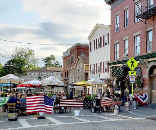 An approved plan, suggested by Mayor Michael Newhard, closed Main Street and also Railroad Avenue and Spring Street to vehicular traffic on weekends to allow restaurants to set up tables on what would effectively be a pedestrian mall. And it would also attract visitors to retail stores. File photos by Roger Gavan.