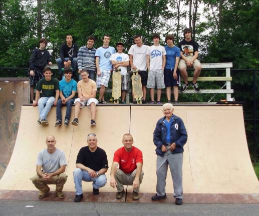 Justin Levitt completes Eagle Project at Village of Warwick skate park Justin Levitt's Eagle Project was to resurface the six-foot quarter pipe ramp in the skate park within Veterans Memoriak Park in the Village of Warwick to make it safer for skaters and bikers. He is pictured, second from the left at the top of the ramp, with the scouts, friends, family and others who helped him.