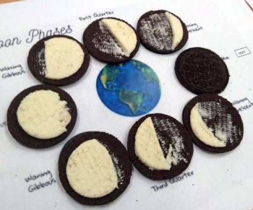 Middle School students illustrated the phases of the moon using Oreo cookies. Tasty.