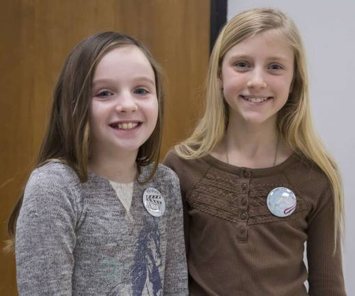 Superintendent’s Spotlight Provided photos Maryjane Lancer (left) and Elaina Schlesinger, fifth graders at Warwick Valley Middle School, wear their winning button designs. The contest was part of the school’s recent celebration of “No Name-Calling Week.”
