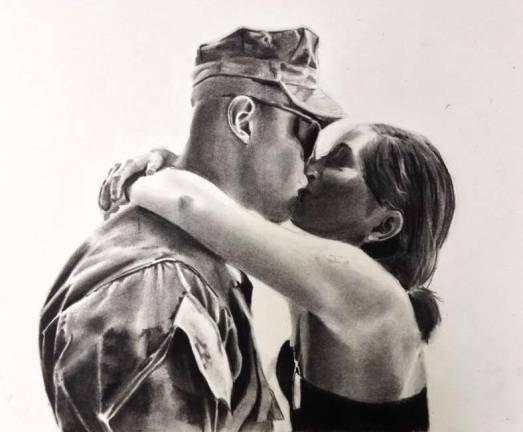 'War in the Arts' explored in extensive new exhibit "Home at Last," charcoal on paper, by Kelly Seiz