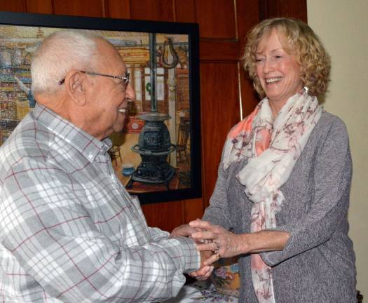 Warwick's Friendly Visitor Program: 'You get more than you give' Friendly Visitor Program volunteer Carolyn Riley takes a moment to greet Jerry Fischetti in his home before she gives him a ride to his medical appointment.