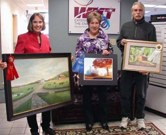 WVT Directory cover contest winners: From left to right: Kathy Randall with &quot;Brady Farm,&quot; Renelle Lorray with &quot;Upper Wisner Road,&quot; and James Amore with &quot;Blooms Corners Sentry.&quot;