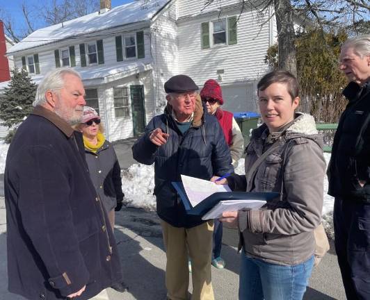 Sugar Loaf’s move toward historic district designation SHPO representative Tabitha O’Connell joins Neil Larson, Richard Hull and Clif Patrick on their recent walking tour.