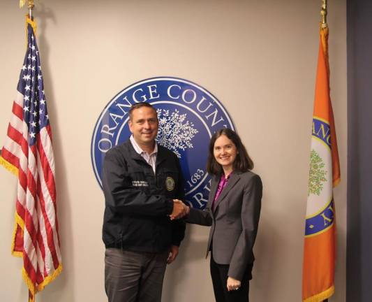 Orange County Executive Steven M. Neuhaus and new Health Commissioner Dr. Alicia Pointer on Monday, September 12, at the Government Center.