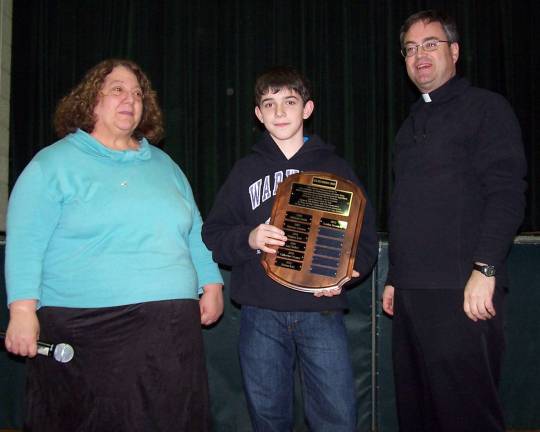 Jane Held Memorial scholarship winner Provided photo The Jane Held Memorial Scholarship, in honor of a parishioner who lost her battle with cancer in 2005, was awarded to St. Stephen- St. Edward School eighth grader Gordon Brown IV. Each year a student is chosen for his or her respect for life, kindness and volunteerism. The presentation of the award was held during Catholic Schools Week 2012, at a potluck dinner of Feb 1. Gordon is pictured with principal Mary Lou Moccia and Father Michael McLoughlin.
