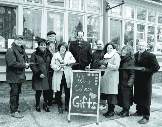 Warwick Valley Art Works celebrates grand opening Photo by Roger Gavan Warwick Valley Art Works Showcase & Gallery officially opened on Monday, Jan. 27. From left, Mayor Michael Newhard, Warwick Valley Chamber of Commerce President Sherry Bukovcan, Lacey's life partner Mike McHugh, owner Valerie Lacey, Chamber past President Paul Rafanello, Town of Warwick Deputy Supervisor James Gerstner, Chamber board members Vicki Garby and Karen Burke and Chamber Executive Director Michael Johndrow.