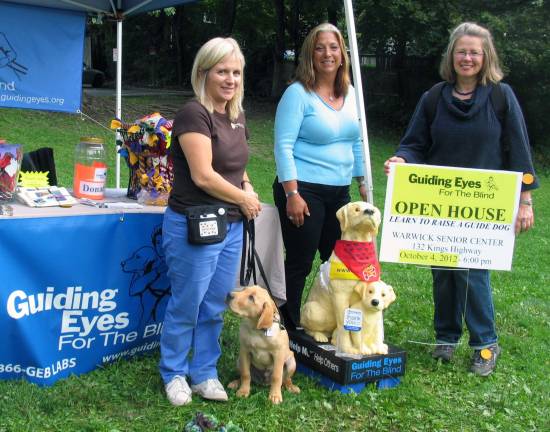 Guiding Eyes holds open house at senior center Volunteers encourage local residents to help raise puppies to become Guide Dogs for the blind and visually impaired. Photo by Roger Gavan From left, volunteer puppy raisers Jessica Carey with ìBrinkley,î April Ginley and Sheryl De Vine.