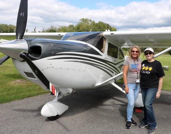 From left, pilots Phyllis Kollar and Bev Weintraub flew this Cessna 182 from Caldwell Airport in New Jersey to Warwick Municipal Airport.
