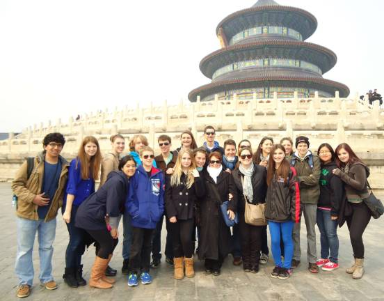 A journey of a thousand miles The Orange County students pose in front of the Temple of Heaven, a complex of religious buildings situated in the southeastern part of Beijing. The complex was visited by the Emperors of the Ming and Qing dynasties for annual ceremonies of prayer to Heaven for good harvest. It was constructed from 1406 to 1420 - or more than 72 years before Columbus set sail for the Americas.