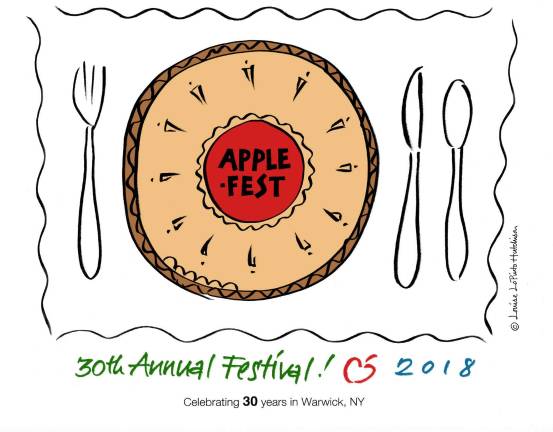 Warwick to celebrate 30th Applefest next Sunday, Oct. 14 Applefest 2018 T-shirts feature a special 30th anniversary commemorative design created by local designer/communications specialist, Louise LoPinto Hutchison, and will be sold at the “Applefest Information” Chamber of Commerce Caboose on South Street during the festival.