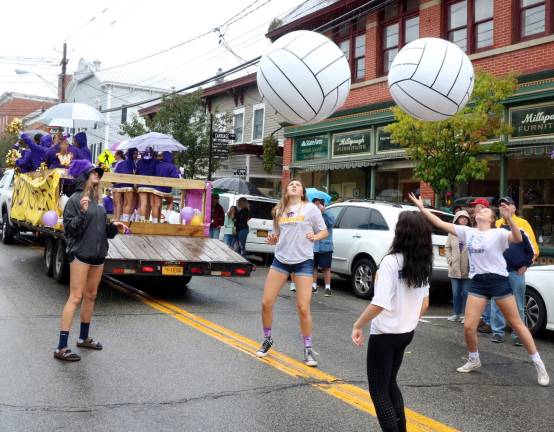 A pseudo volleyball game was a crowd pleaser.