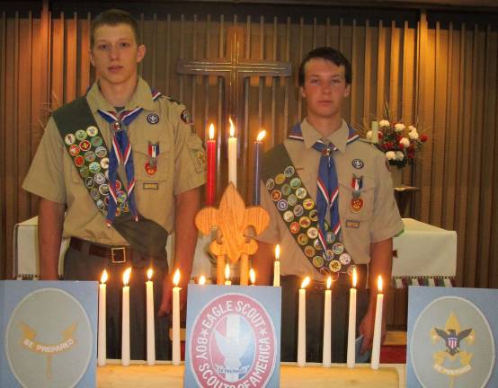 Two scouts from GWL Troop 477 earn the rank of Eagle Scout Photos by Ed Bailey On Sunday June 11, Boy Scout Troop 477 in Greenwood Lake awarded the rank of Eagle Scout to Justin Endrikat, left, and Kyle Bower.