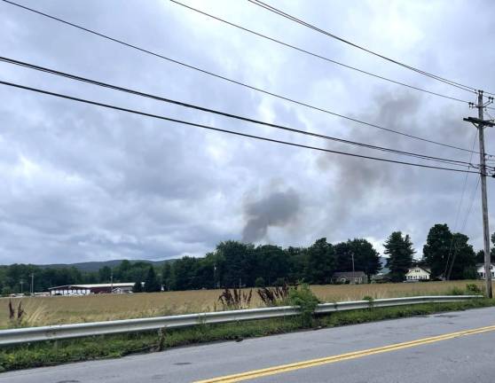 Smoke emanating from the battery fire on June 27, 2023, as captured by the Warwick Fire Department.