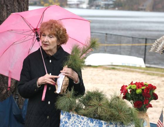 Village of Greenwood Lake celebrates Arbor Day at Thomas Morahan Park Gertrude Galligan of the Warwick Valley Gardeners explained how to care for the evergreen trees she distributed to everyone.