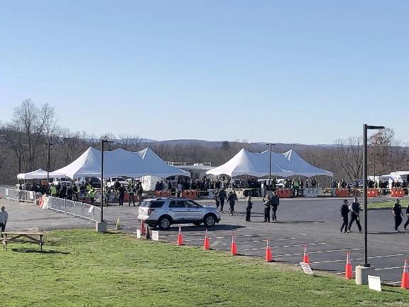 Tents where those not participating in the drill could watch.