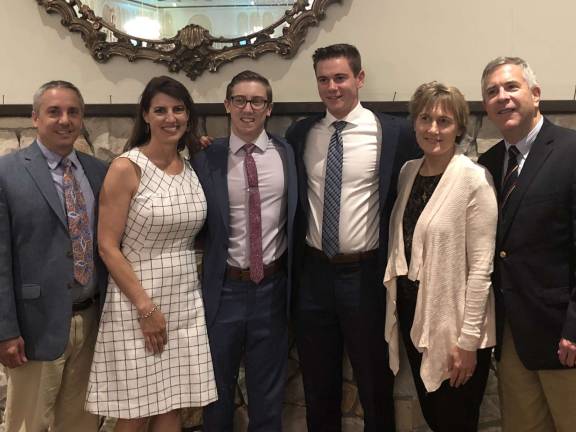 'They have set a fine example' Pictured from left to right are: Liam Quattrociocchi’s parents, Michael and Nicole Quattrociocchi; Valedictorian Liam Quattrociocchi; Salutatorian John Shaughnessy; and John Shaughnessy’s parents, Annette and John Shaughnessy.
