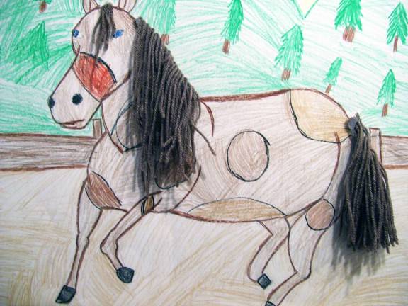 Riley Persico’s and art on display at library Included in Riley Persicoís exhibit at the Greenwood Lake Public Library, ìMy Love of Horse,î is her work, ì100 Pieces of Yarn.î