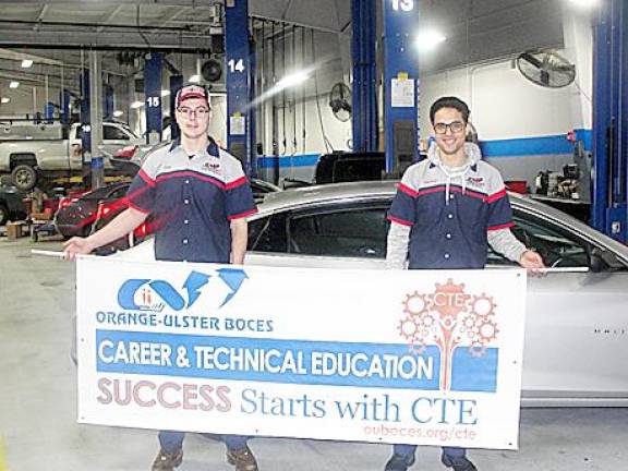 Ryan Rumsey from Middletown High School and Mahmoud Elgallad from Monroe-Woodbury High School came in second place at the recent regional auto technology competition in Queens.