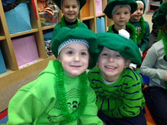 Celebrating St. Patrick's Day Elaine Bushey of Augusta, N.J. "Rocco Sandman and Ryder Silverthorne are all smiles at the Rainbows of Learning Child Care Center's St. Patrick's Day Celebration."