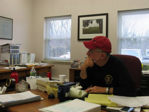 Hurrican Sandy rips through Orange County Warwick Town Superviser Michael Sweeton on a conference call with county executives.