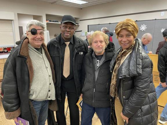L to R: Kwame Johnson; Dennis Williams, musical director for the O’Jays musical group; Steve Gross, Centennial Committee member and historian; and Donna Douglas, director of the reactivated NAACP Middletown Chapter.
