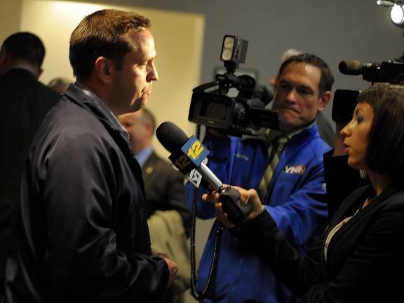 Diana gone, tight race opens up Photo by Joshua Rosenau Steve Neuhaus answering questions about his run for Orange County Executive after Ed Diana announced he will not seek re-election.