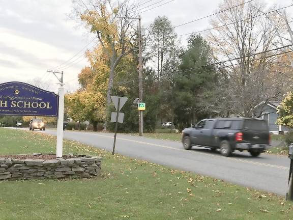 There is a newly installed speed sign near the Warwick High School to remind drivers to slow down. “Parents picking up or dropping off students also need to abide by all traffic laws as it only takes a second for someone in a hurry to cause a tragedy,” noted Warwick Town Supervisor Michael Sweeton. Photo by Linda Smith Hancharick.