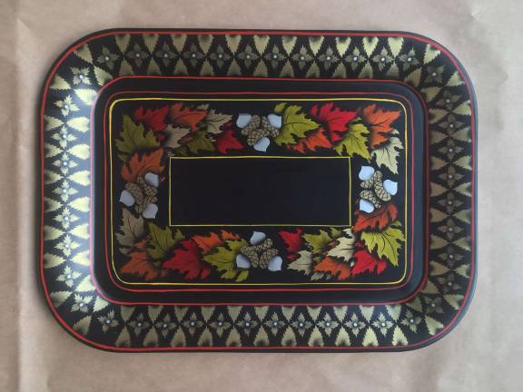 SUNY Orange hosts 'The Past Comes Alive' art exhibit Bronze Stencil Tray, Oak Leaf and Acorn Design by Mary C Roth.