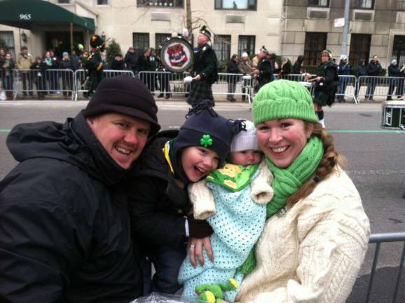 Celebrating St. Patrick's Day Inga Mezzetti of Warwick, N.Y. The Mezzetti family (Chipper, Cormac, Lochlann, Inga) at the NYC St. Patrick's Day Parade.