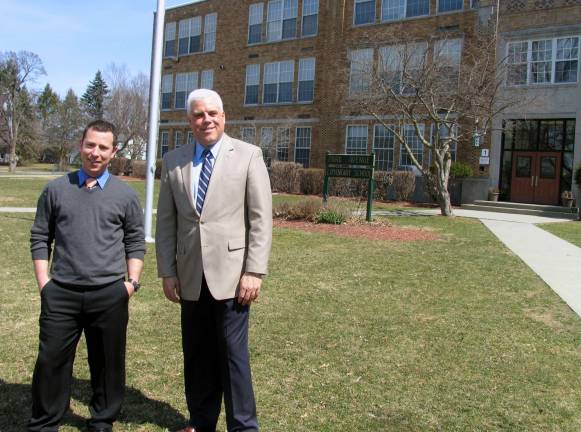 Valley Bible Church now holding services at Park Ave. School Photo by Roger Gavan Associate Pastor Matthew York, left, and Pastor Jeff Quinn stand outside Park Avenue Elementary School, the new home of the Valley Bible Church.