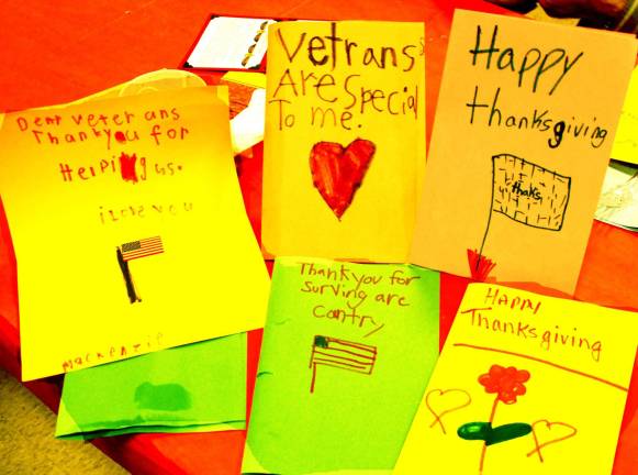 From young to old: Thanks Photo by Ed Bailey The young scouts also created these cards for the veterans just prior to the dinner.