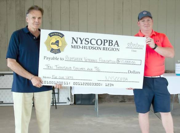 Pictured from left to right are Peter Lyons Hall, Rumshock Veterans Foundation, and Chris Moreau, VP Mid-Hudson Region of the New York State Correctional Officers and Police Benevolent Association. Provided photo.
