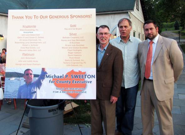 Supervisor Michael Sweeton launches campaign for County Executive Photo by Roger Gavan From left, Town of Warwick Supervisor Michael Sweeton with Blooming Grove Supervisor Frank Fornario and Town of Wallkill Supervisor Daniel Depew.