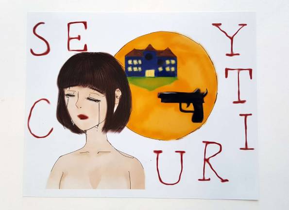 'An Artist’s Response to Human Rights' "Security Right," watercolor and ink, by Yumeng Song, Storm King School.