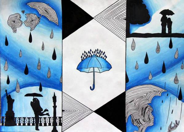 George F. Baker High School artwork on display during May "Let It Rain," painting with pen, ink and markers using zentangle designs, by Nicole Stewart, an advanced art student at George F. Baker High School in Tuxedo.