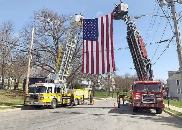 Chester. Honoring past Chester Fire Chief Joseph Verbert Jr. Firefighters with the Warwick Fire Department T-633 and with the Monroe Fire Department T-538 attend funeral services for former Chester Fire Chief Joseph Verbert Jr., who passed away on Tuesday, April 6, at his residence in Chester. He was 91 years old. He was a member of the Walton Engine & Hose Co. for 73 years. He also was fire commissioner for Chester Fire District and Orange County Fire District 9 coordinator during his years of service. Photo provided by the Warwick Fire Department.