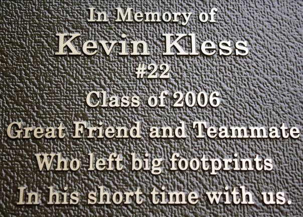 Wildcats rally to defeat Minisink Valley on Kevin Kless Day This plaque is now part of the dugout at Warwick Valley High School's Rob Lattimer Baseball Field. More than 200 people turned out for its dedication on Monday, May 7.