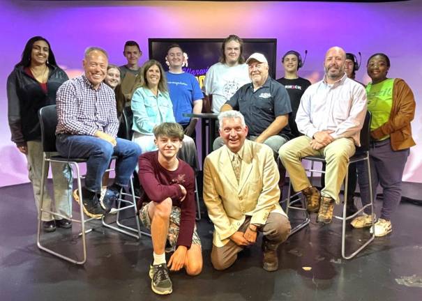 Warwick High School production class with their teacher, Dan Cecconie, guests Steve Pennings, Kim Corkum, and Jerry Schlichting and English teacher and “School Talk” host Nick DiLeo.