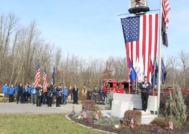 VFW Post 4662 Commander John Mac Donald welcomed everyone and then read the poem, “It is the soldier,” by Charles Provence, which reads in part, “It is the Soldier, not the poet, who has given us freedom of speech,” and concludes with, “And whose coffin is draped by the flag, who allows the protester to burn the flag.”