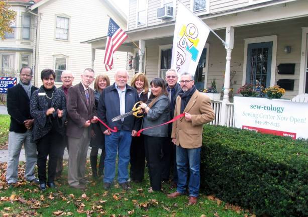 Sew-Cology sewing center opens Photo by Roger Gavan On Friday, November 16, local officials and members of the Warwick Valley Chamber of Commerce joined Frances Cindy Hopper and her husband, Len, for the official grand opening of Sew-Cology sewing center, located at 19 West St. From left, Cedric Glasper, president of the Warwick Valley Chamber of Commerce; Vice President Sherry Bukovcan, Chamber Director Doug Stage, Town of Warwick Supervisor Michael Sweeton, Chamber Director Mechelle Casciotta, Len Hopper, Chamber Director Karen Burke, Cindy Hooper, Chamber Executive Director Michael Johndrow and Mayor Michael Newhard.