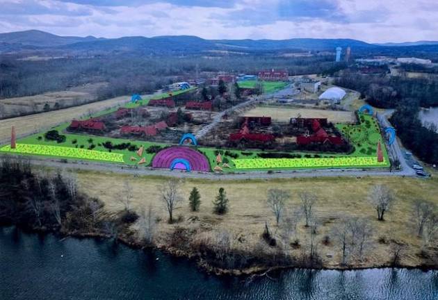 This artist’s rendering provides some sense of how the various components will fit together. The dark area are the fields and buildings of the Hudson Sports Complex, the green areas will be the arboretum; the yellow areas will be the pollinator meadows. Provided illustration