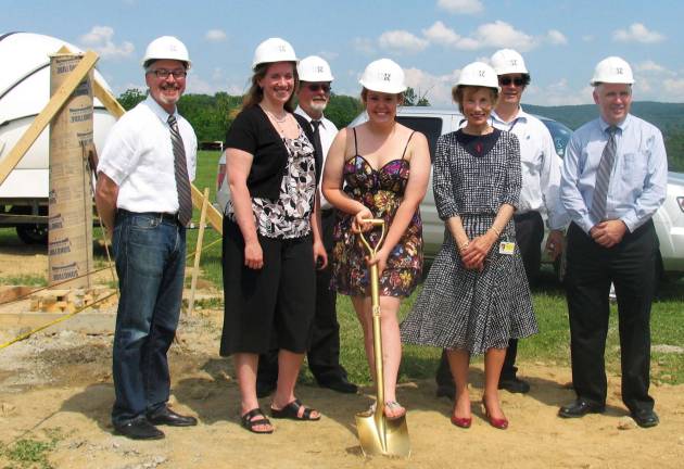 The sky is the limit Photo by Roger Gavan From left: Warwick Village Mayor Michael Newhard; WVHS Senior Project Advisor Holly Marcolina; WVHS Assistant Principal Gregory Lisack; WVHS Senior Caroline Moore; Assistant Superintendent for Curriculum & Instructional Services Marijane Reinhard; Director of Buildings and Grounds Steven Salvato; and and Assistant Superintendent for Business Timothy Holmes.
