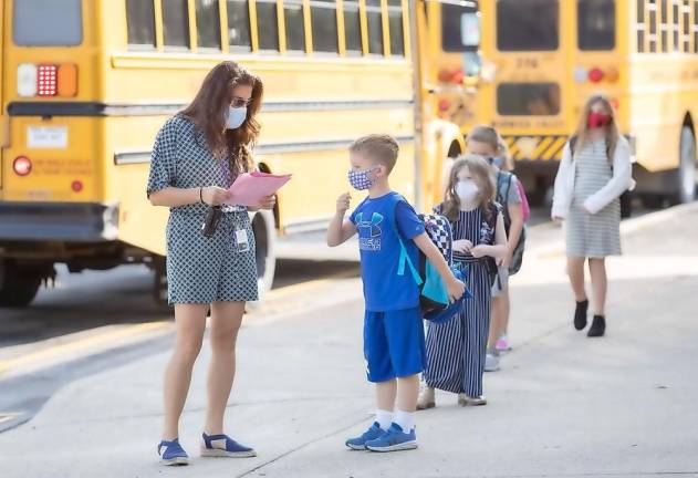 Students arrive for class on the second day of school (and the first day for third- and fourth-graders in cohort B) at Park Avenue Elementary School on Sept. 9. Photos provided by the Warwick Valley School District.
