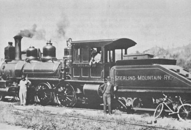 A rare view of The Sterling Mountain Railway’s steam locomotive “Sterling.” The Sterling Mountain Rwy. was a 7.6-mile long rail line that operated from 1866-1921 and serviced the iron mining operations at Lakeville in the town of Warwick.
