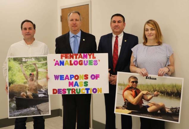 Orange County urges state action on fentanyl ‘analogues’ Photo provided (From left to right) Mount Hope’s Michael Haney, Orange County District Attorney David Hoovler, Legislator Rob Sassi and Laura Beck of Pine Bush after last week's news conference.
