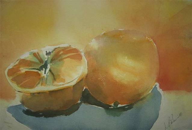 Goshen artist presenting watercolor demonstration at SUNY Orange "Citrus Halved" by Linda Barboni