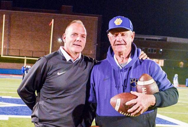 Warwick’s Coach John Olszewski, pictured here with Athletic Director and Head Football Coach Gregory Sirico, is stepping down after the 2021 season. Photos by Al Konikowski.